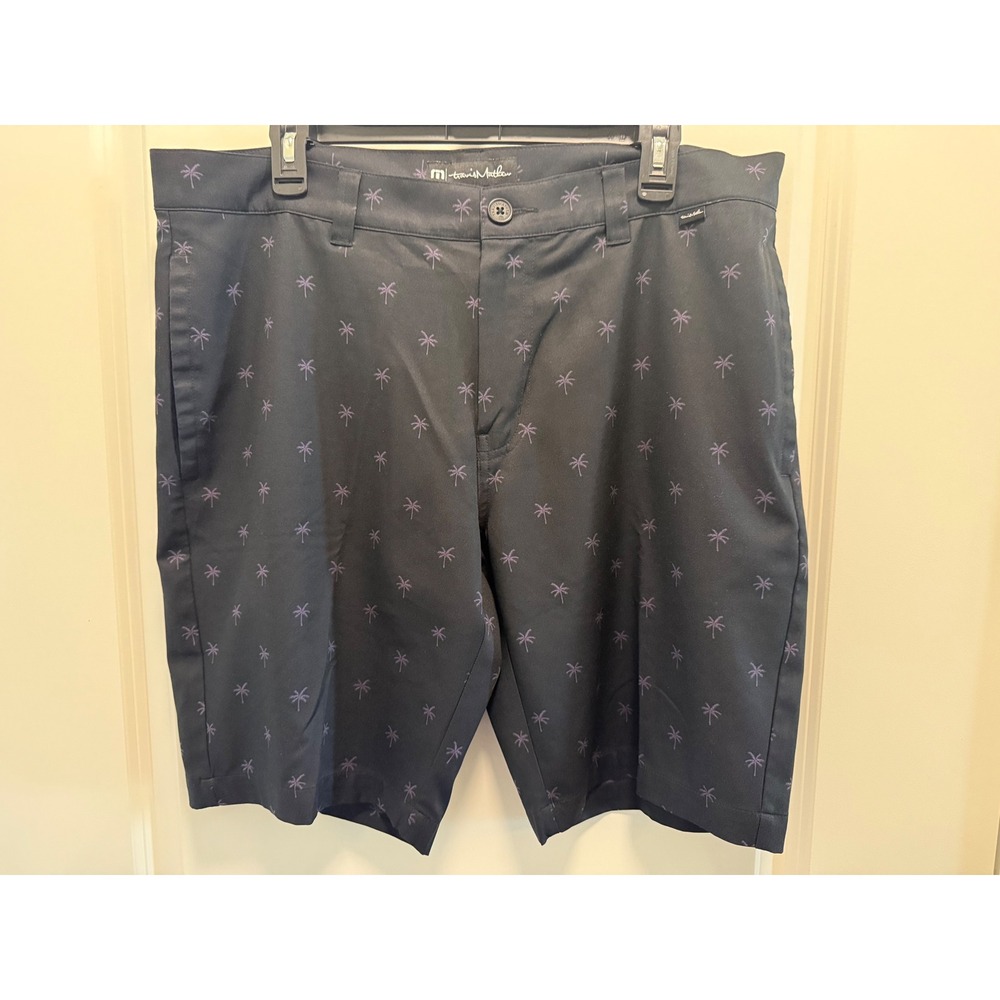 TravisMathew Mens Navy Blue Purple Palm Tree Print Golf Shorts Size‎ 36 Stretch